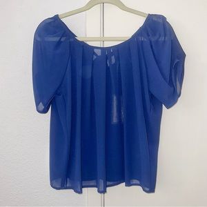 Women’s navy blue semi sheer pleated tie bow back blouse top - size small